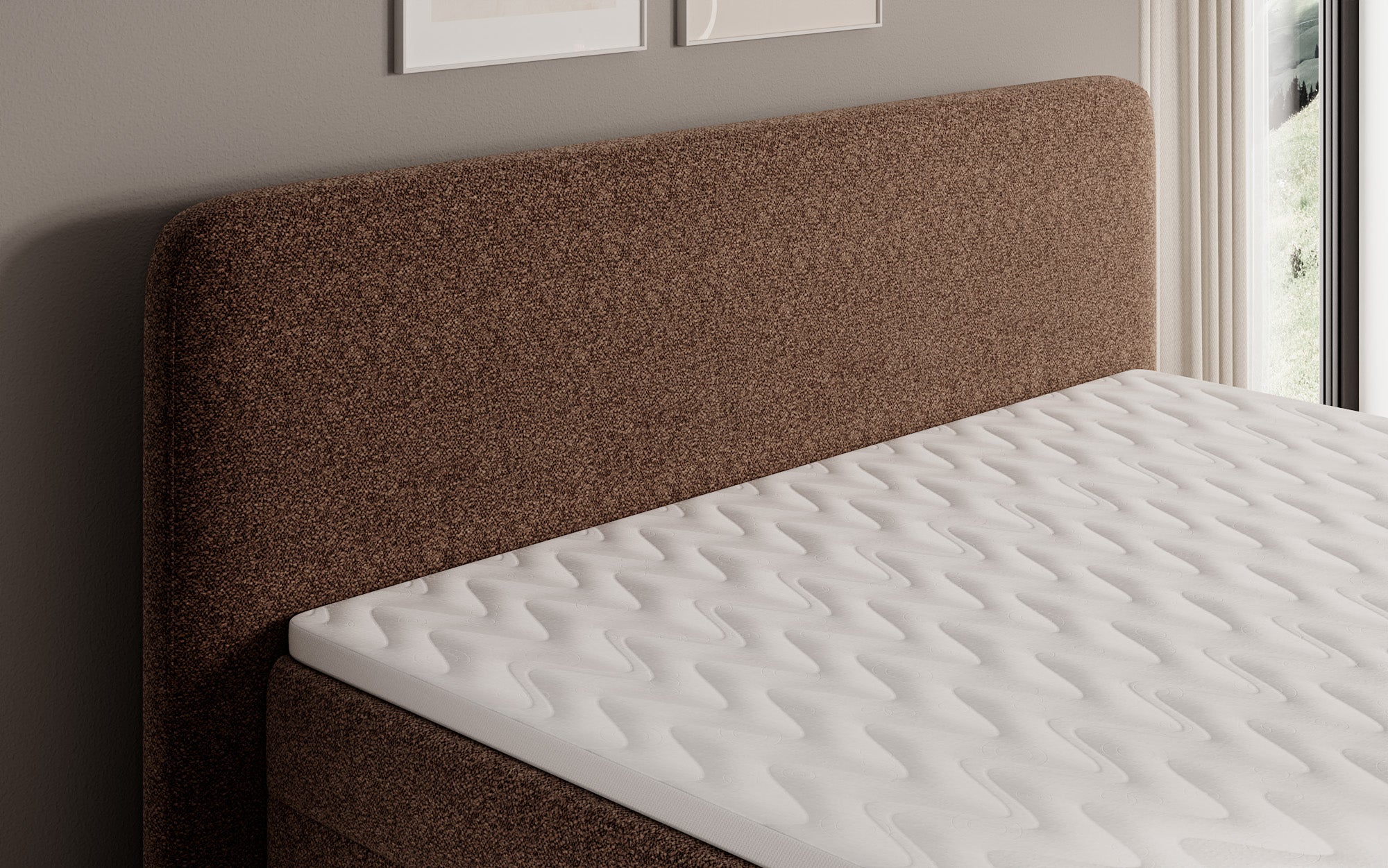 Boxspringbed Nea in structuurstof met opbergruimte