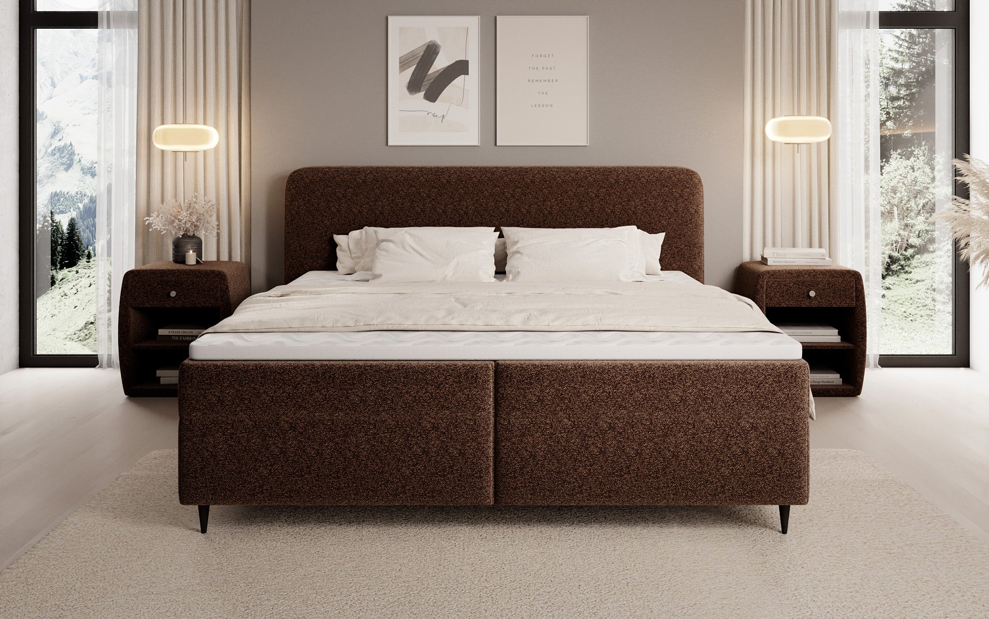 Boxspringbed Nea in structuurstof met opbergruimte