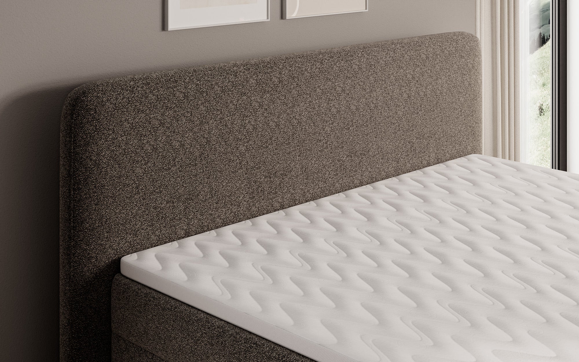 Boxspringbed Nea in structuurstof met opbergruimte