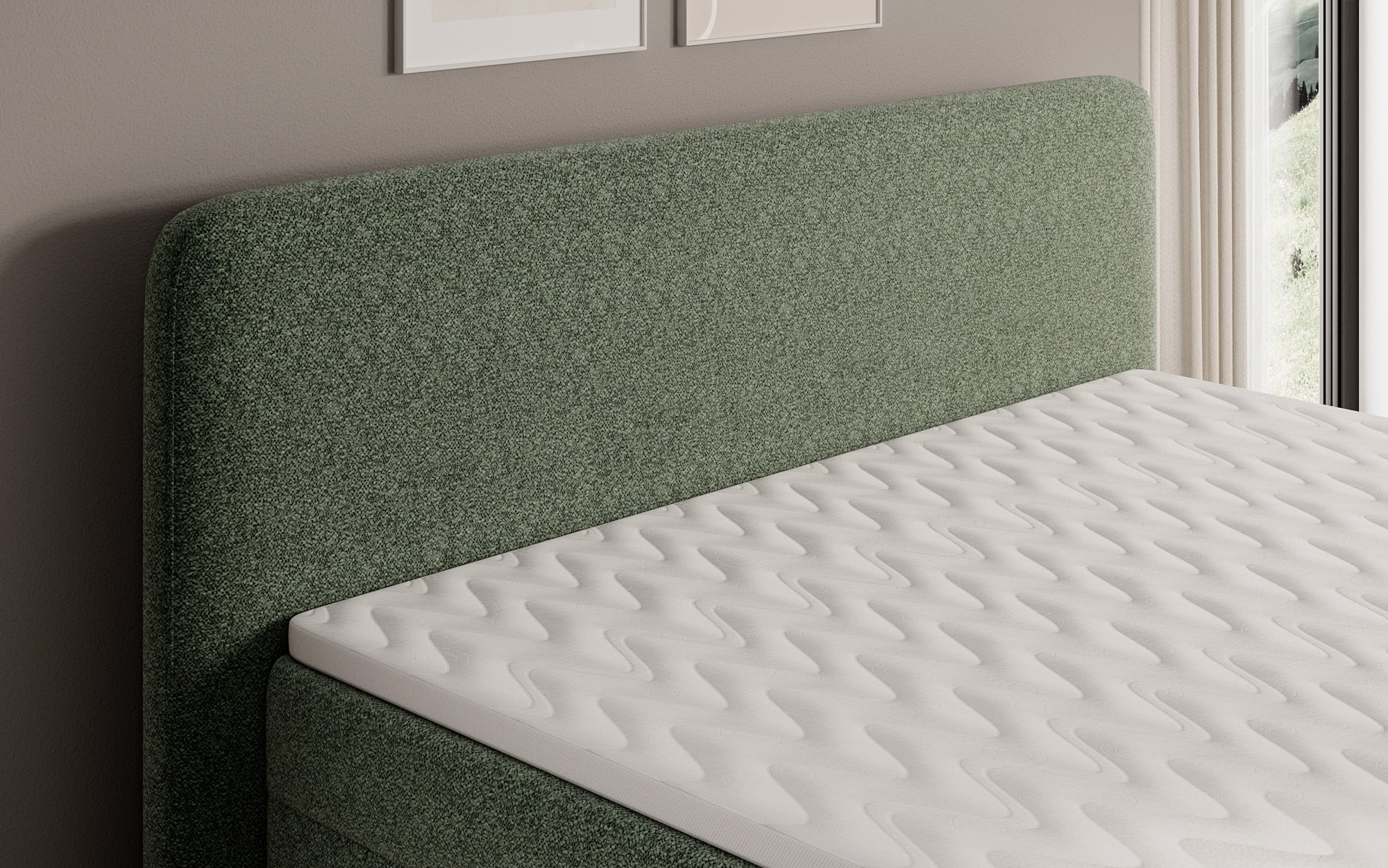 Boxspringbed Nea in structuurstof met opbergruimte