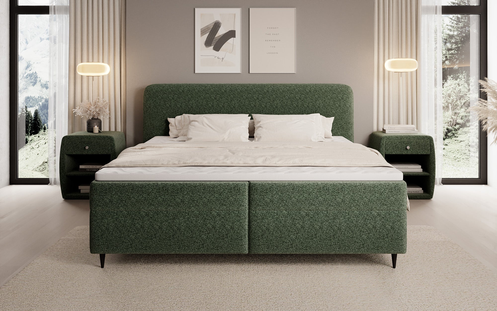 Boxspringbed Nea in structuurstof met opbergruimte