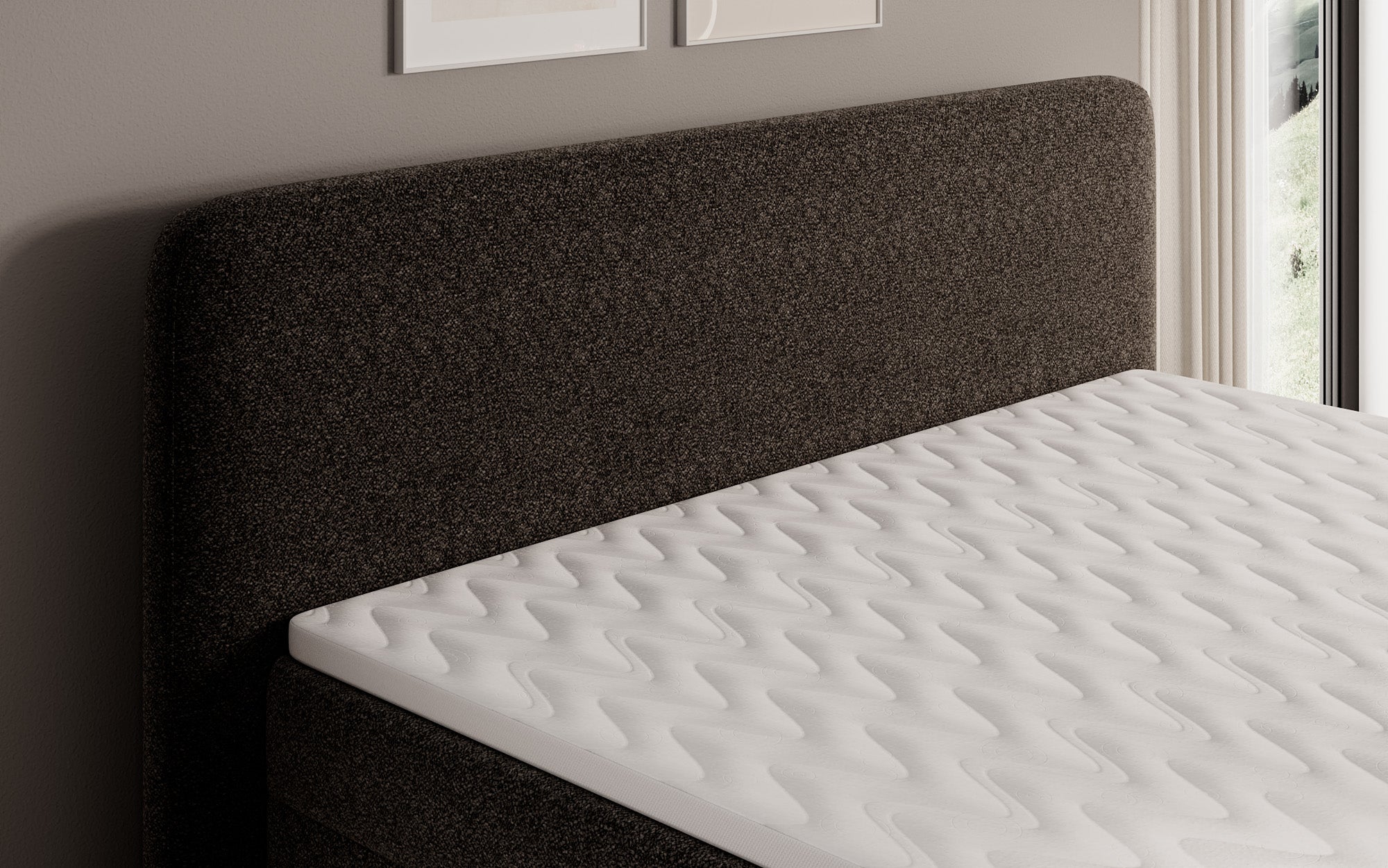 Boxspringbed Nea in structuurstof met opbergruimte