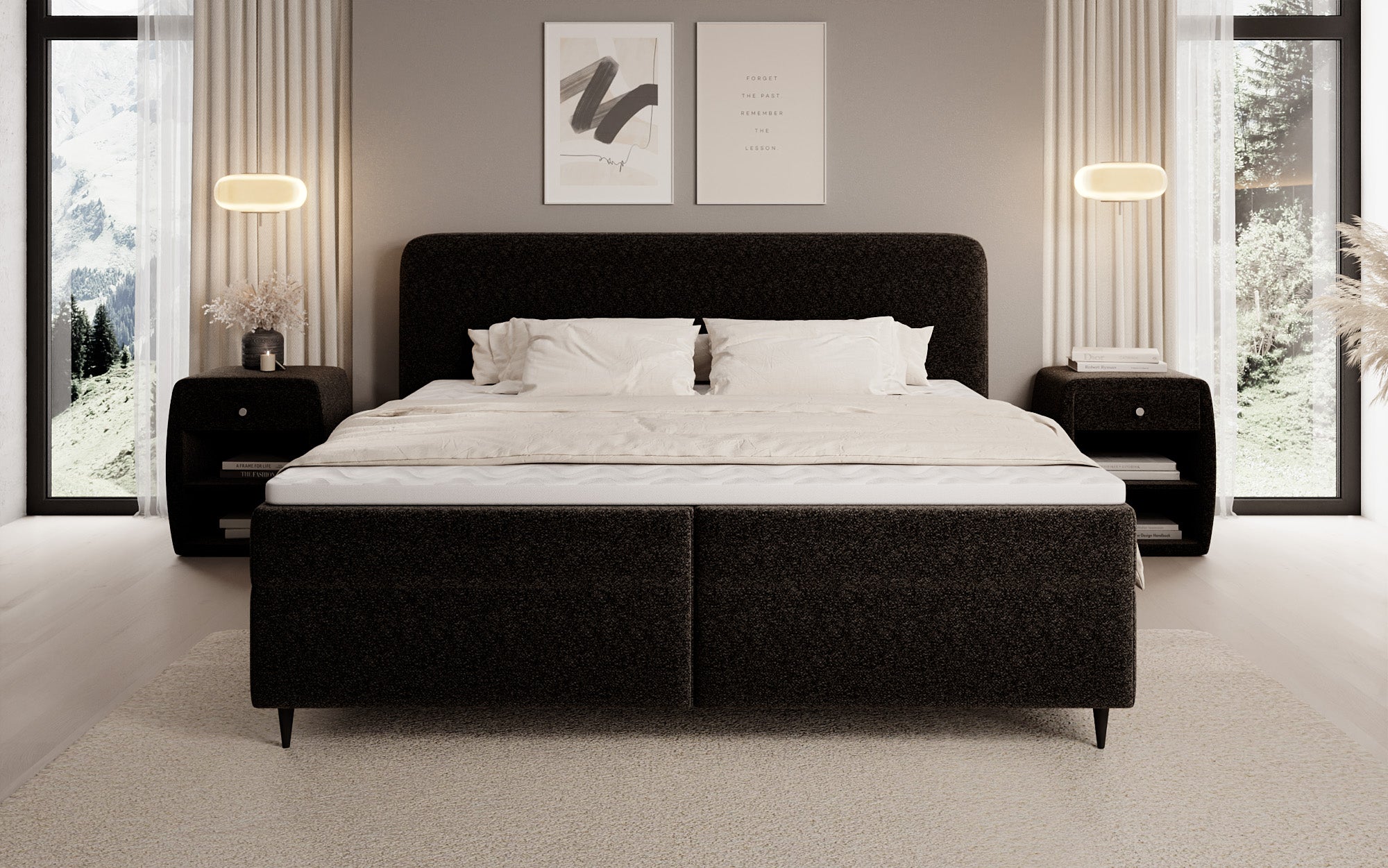 Boxspringbed Nea in structuurstof met opbergruimte
