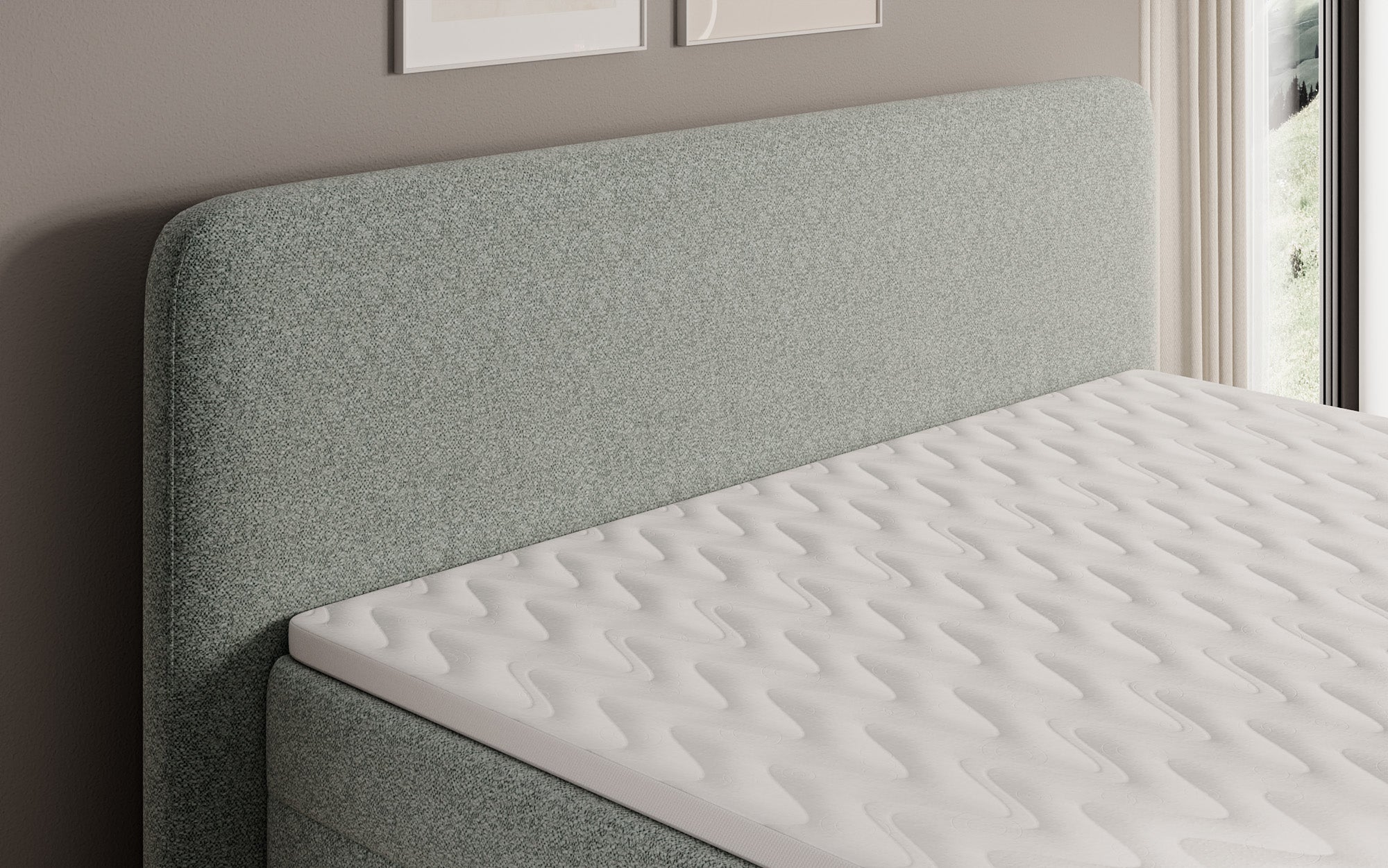 Boxspringbed Nea in structuurstof met opbergruimte