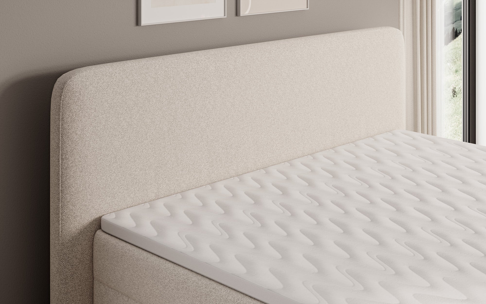 Boxspringbed Nea in structuurstof met opbergruimte