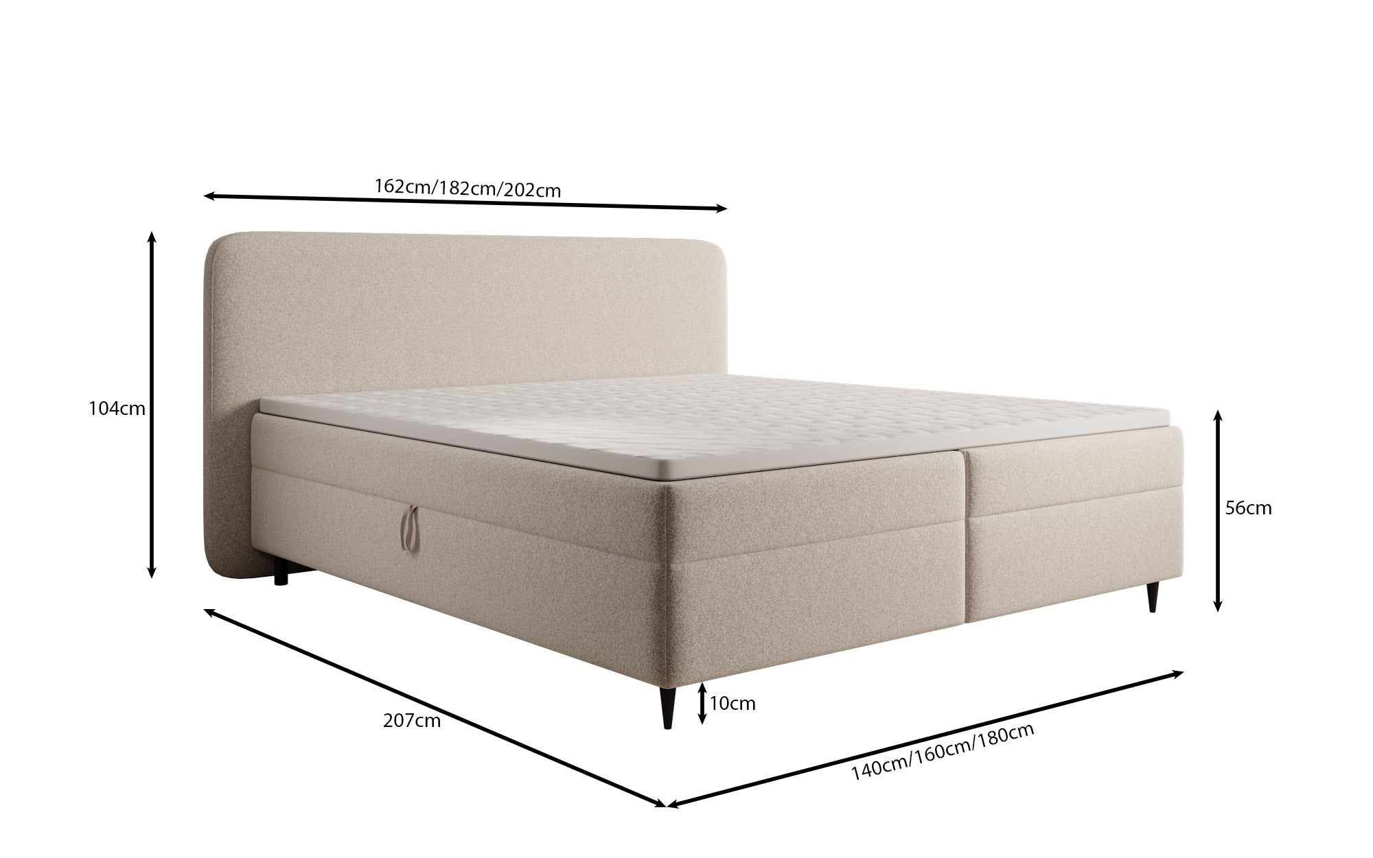 Boxspringbed Nea in structuurstof met opbergruimte