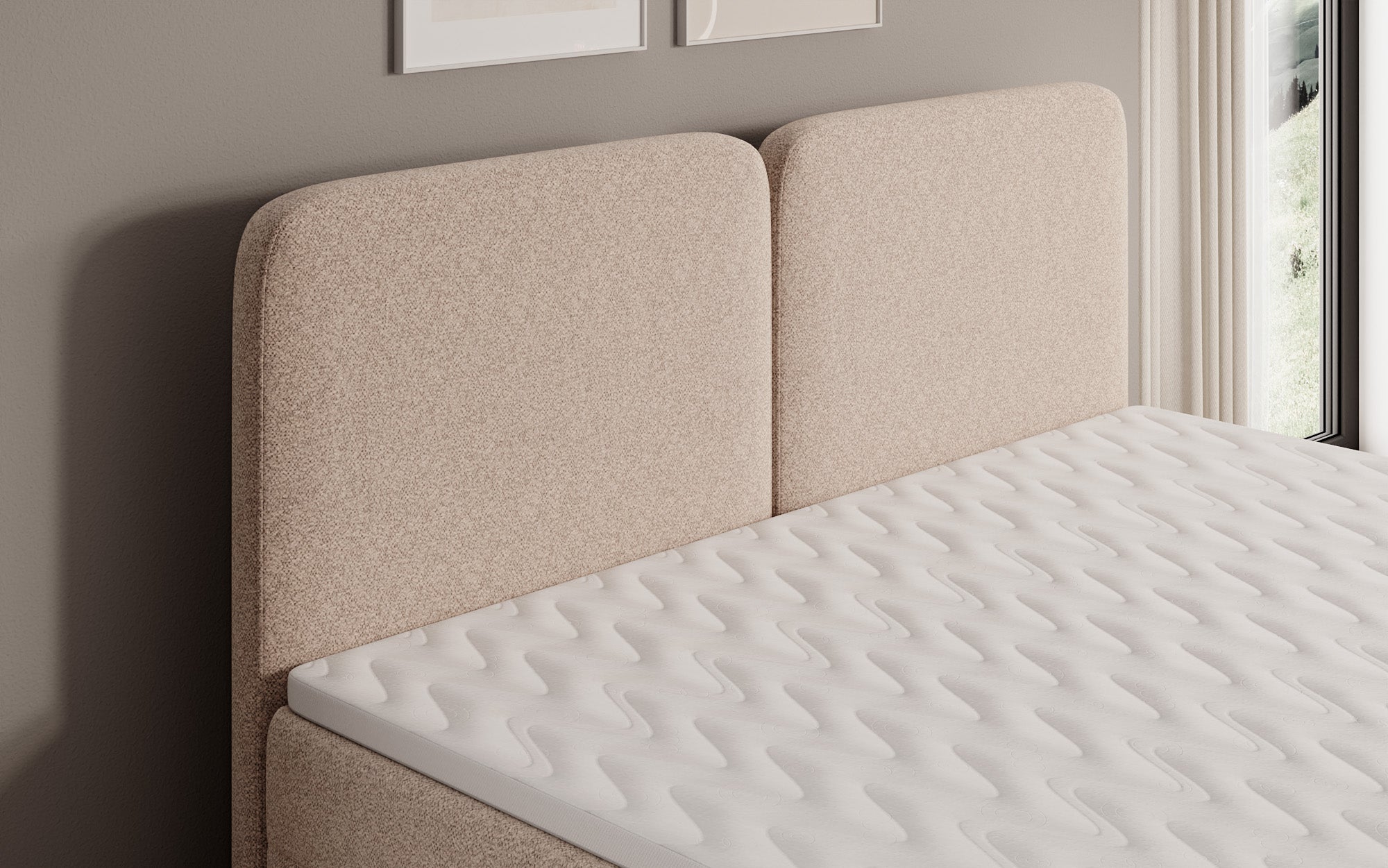 Boxspringbed Mira in structuurstof met opbergruimte