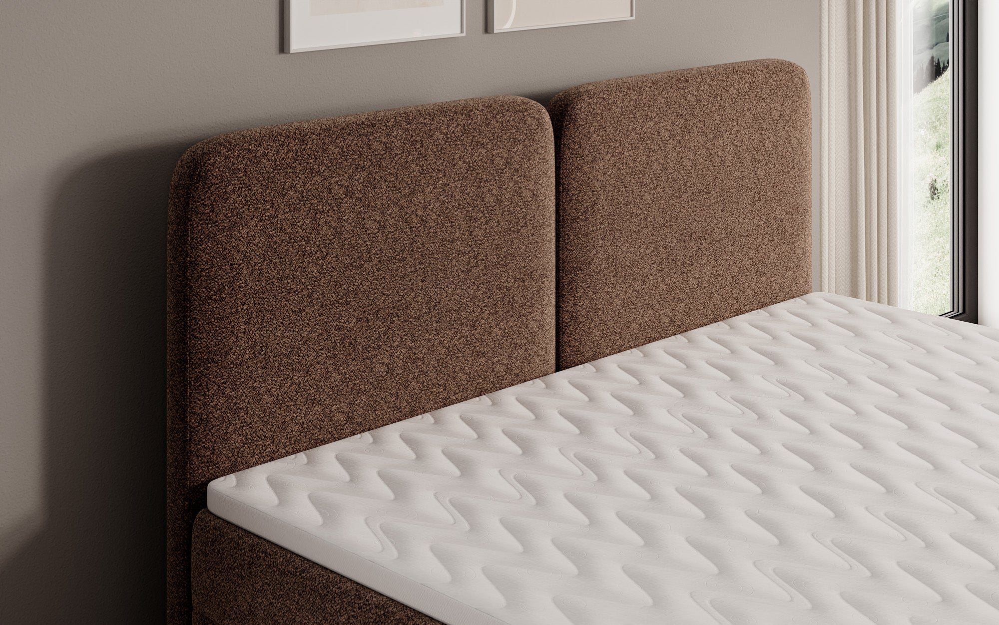 Boxspringbed Mira in structuurstof met opbergruimte