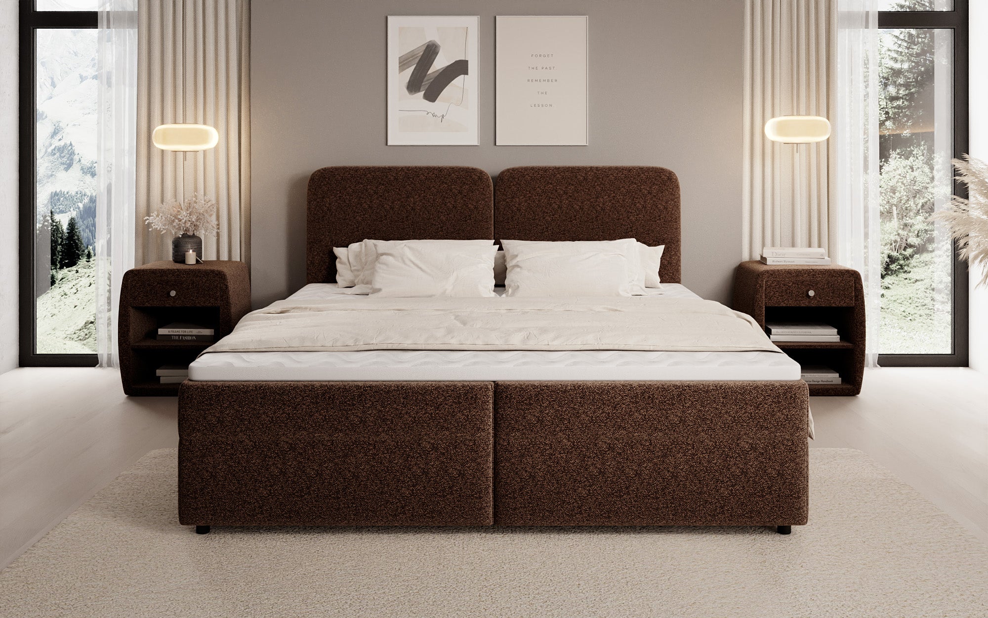 Boxspringbed Mira in structuurstof met opbergruimte