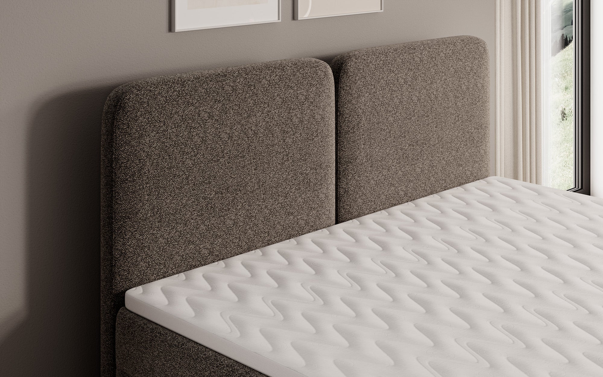 Boxspringbed Mira in structuurstof met opbergruimte