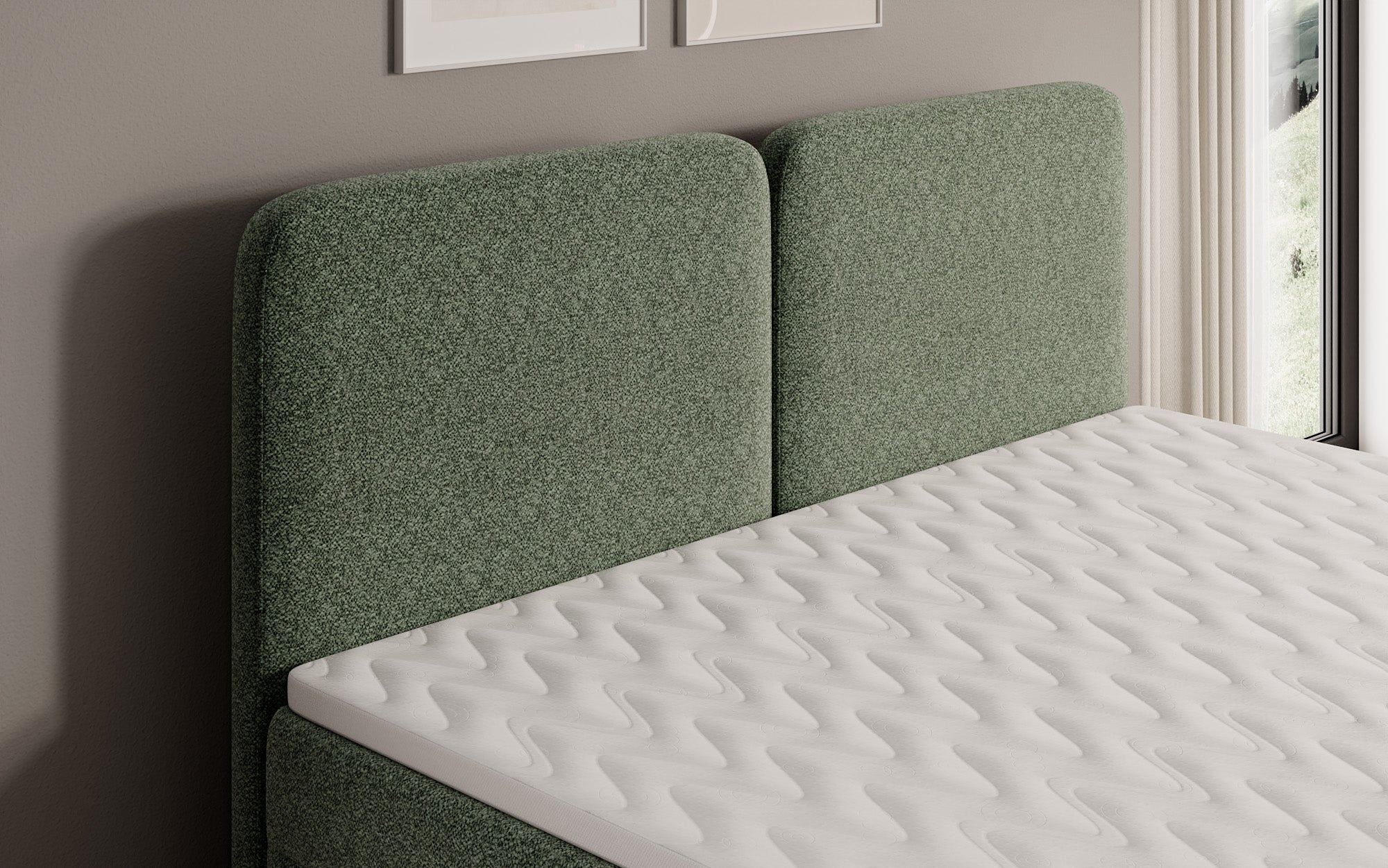Boxspringbed Mira in structuurstof met opbergruimte