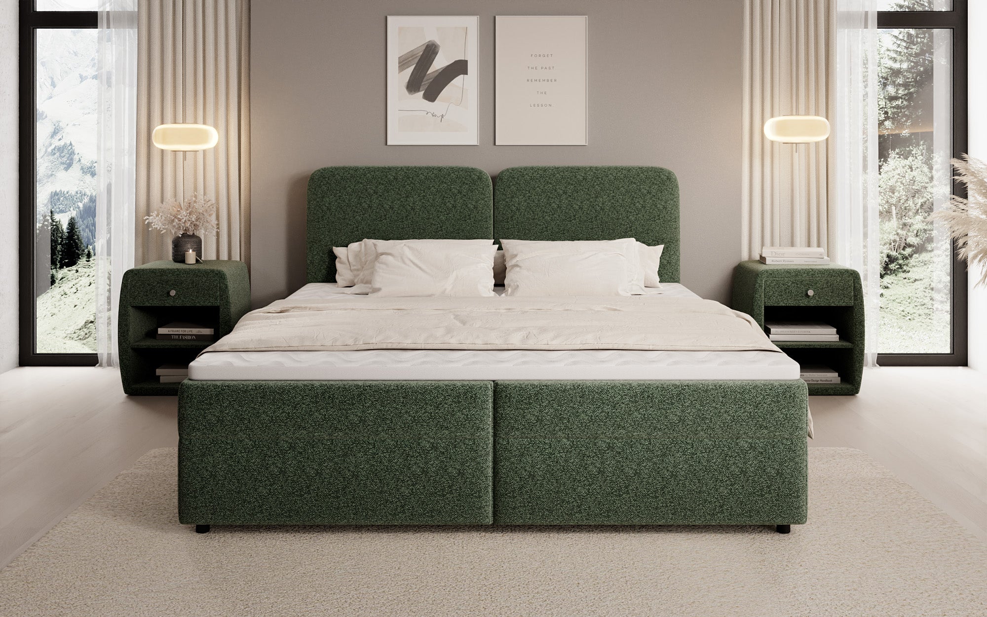 Boxspringbed Mira in structuurstof met opbergruimte