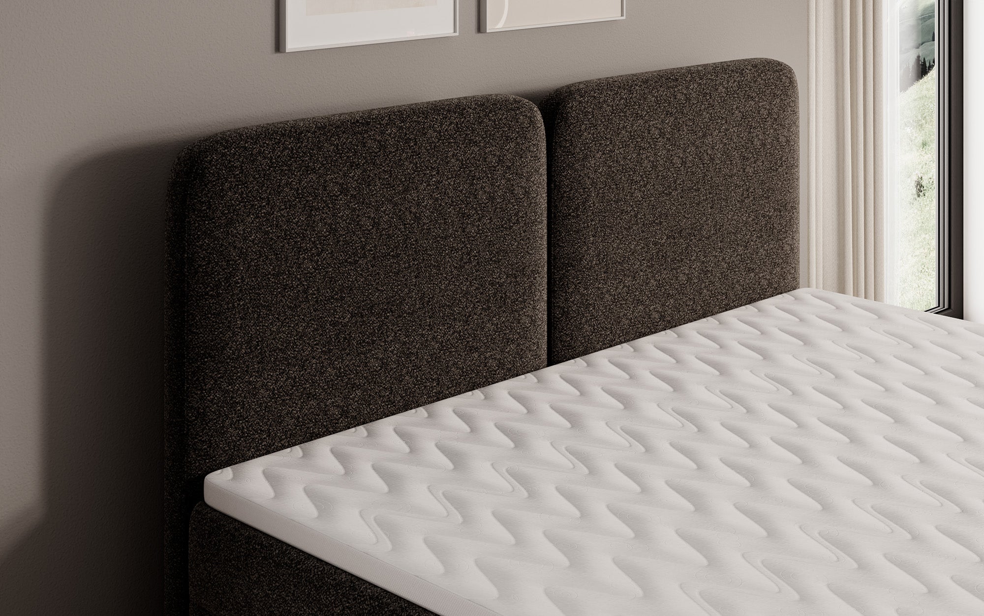 Boxspringbed Mira in structuurstof met opbergruimte