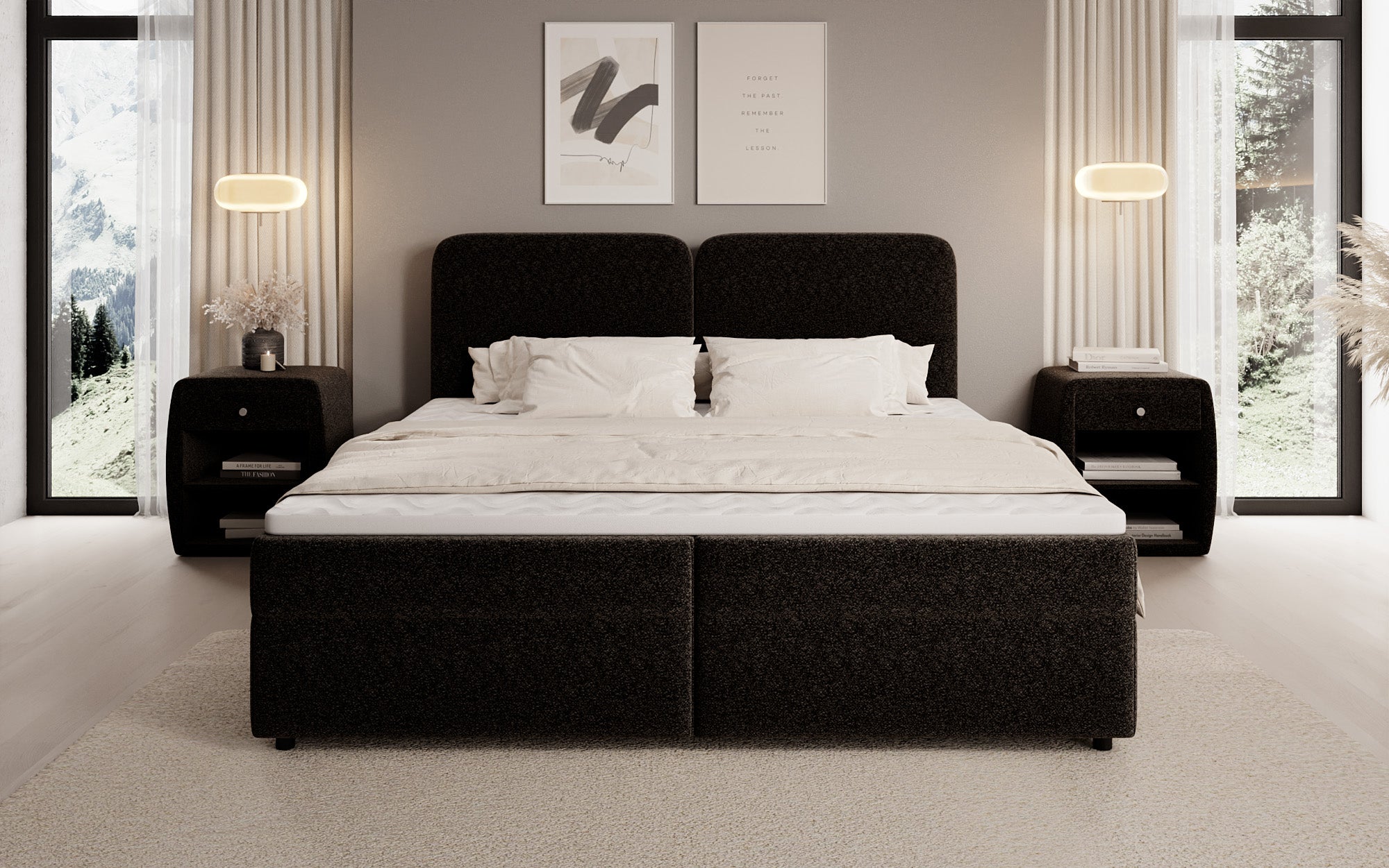 Boxspringbed Mira in structuurstof met opbergruimte