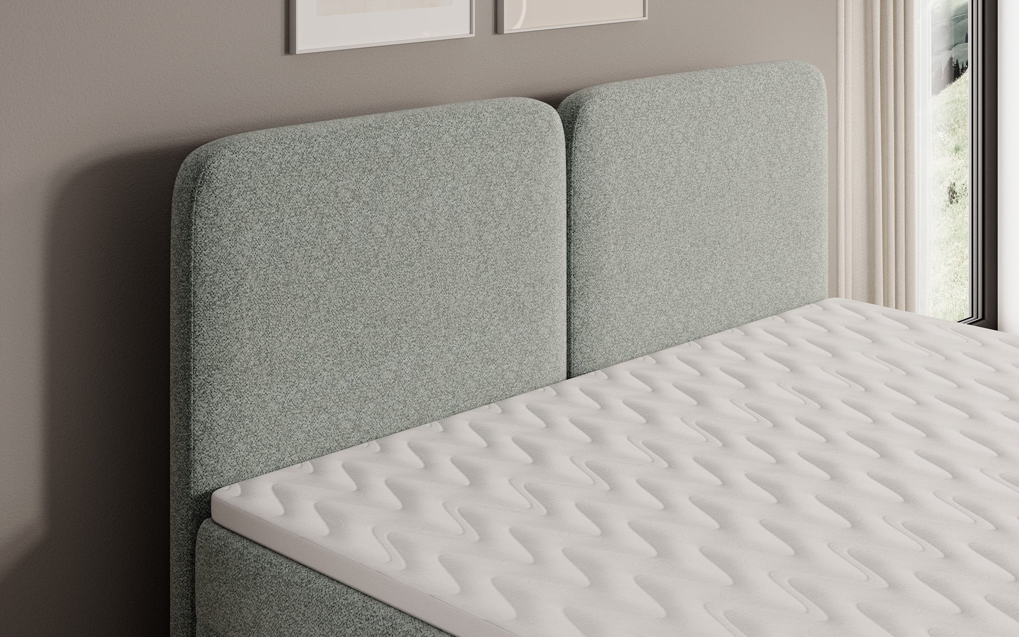 Boxspringbed Mira in structuurstof met opbergruimte