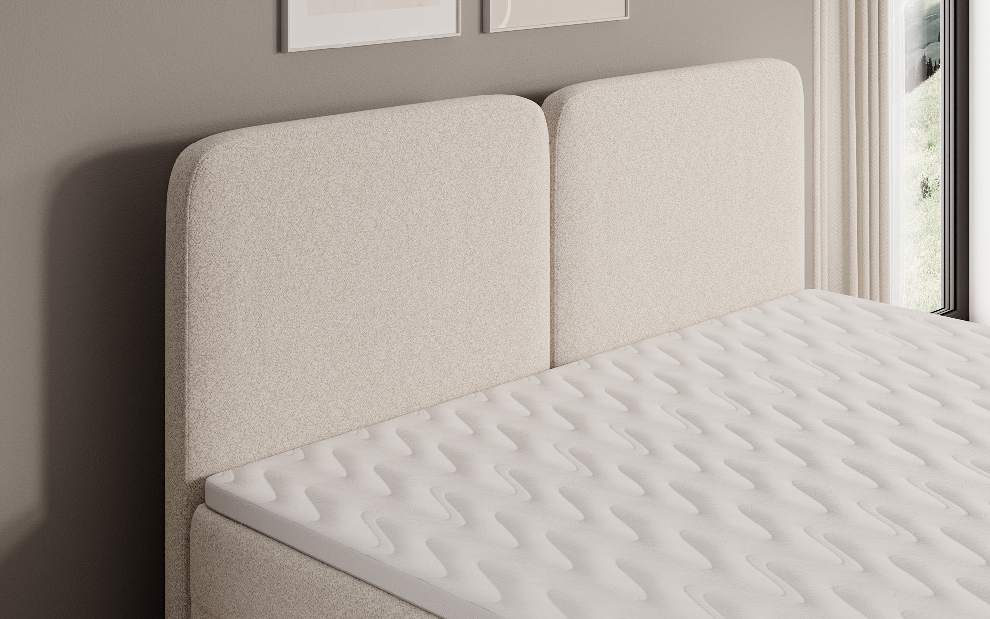 Boxspringbed Mira in structuurstof met opbergruimte