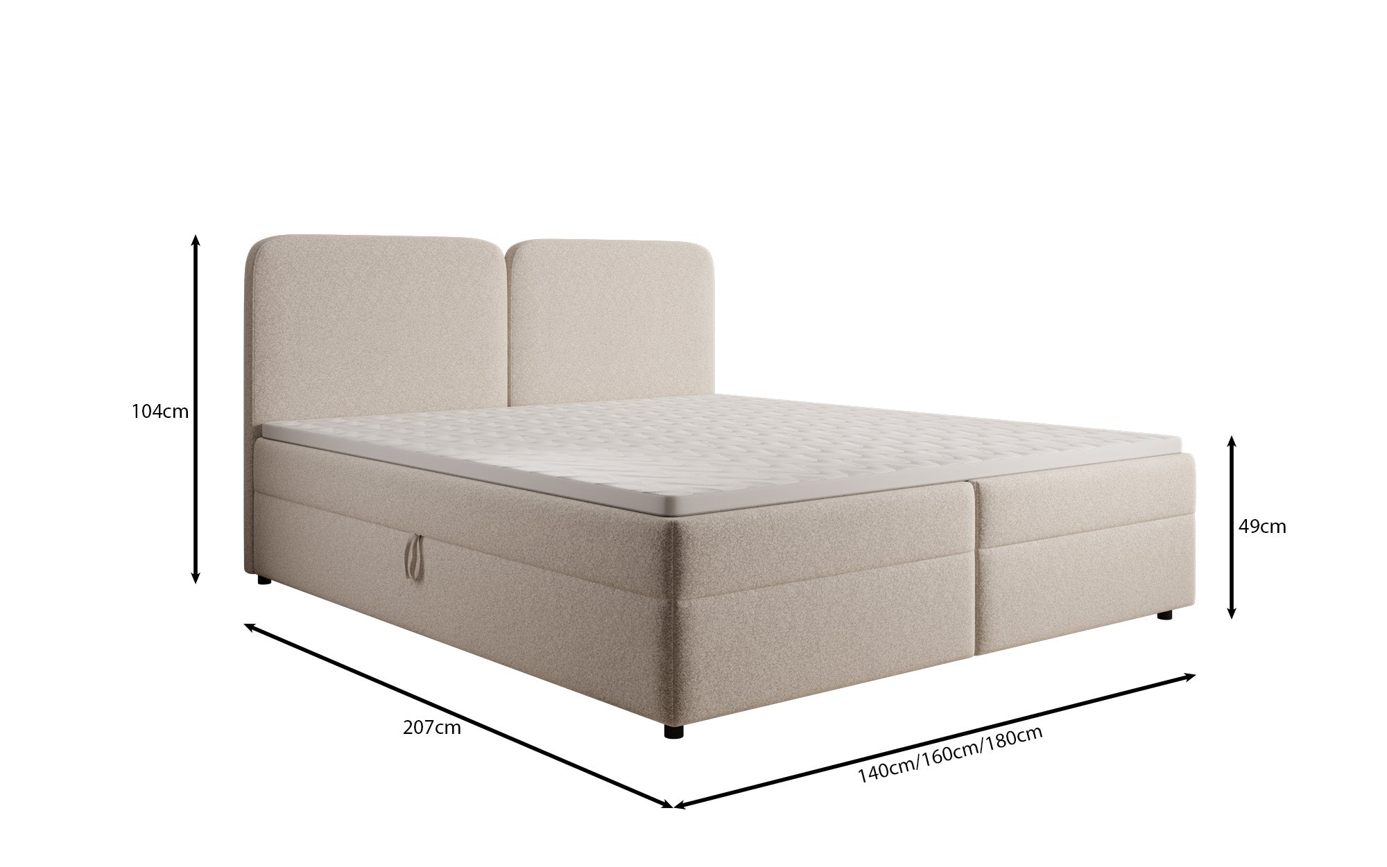 Boxspringbed Mira in structuurstof met opbergruimte