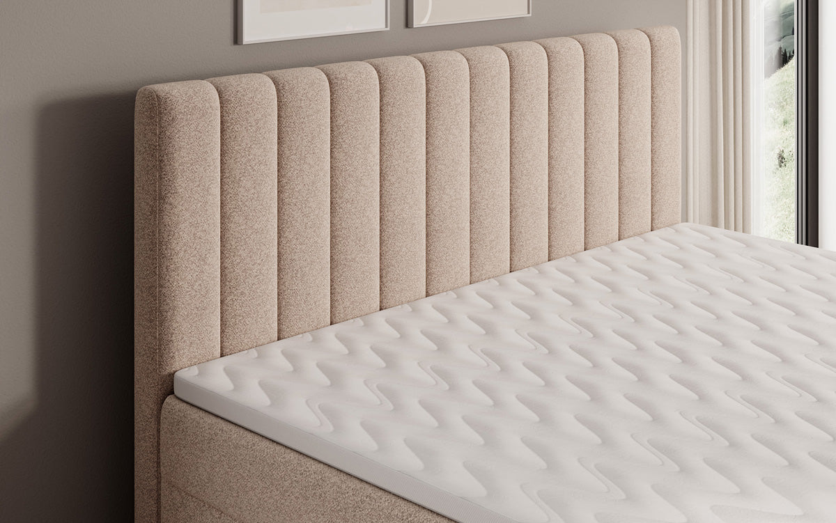 Boxspringbed Chelsea in structuurstof met opbergruimte
