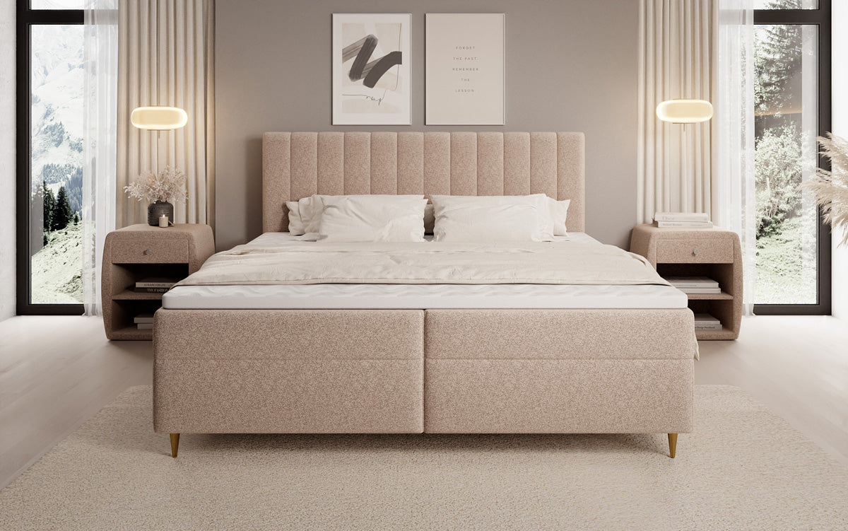 Boxspringbed Chelsea in structuurstof met opbergruimte