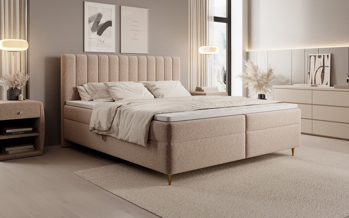 Boxspringbed Chelsea in structuurstof met opbergruimte