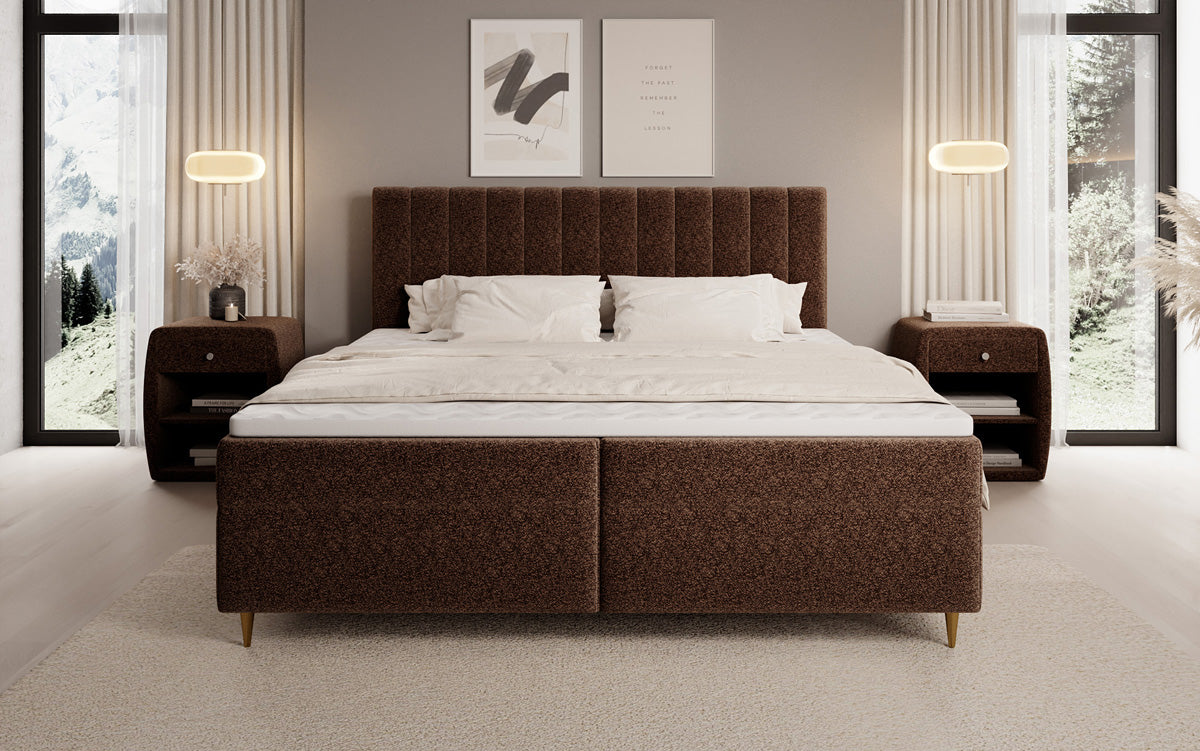 Boxspringbed Chelsea in structuurstof met opbergruimte