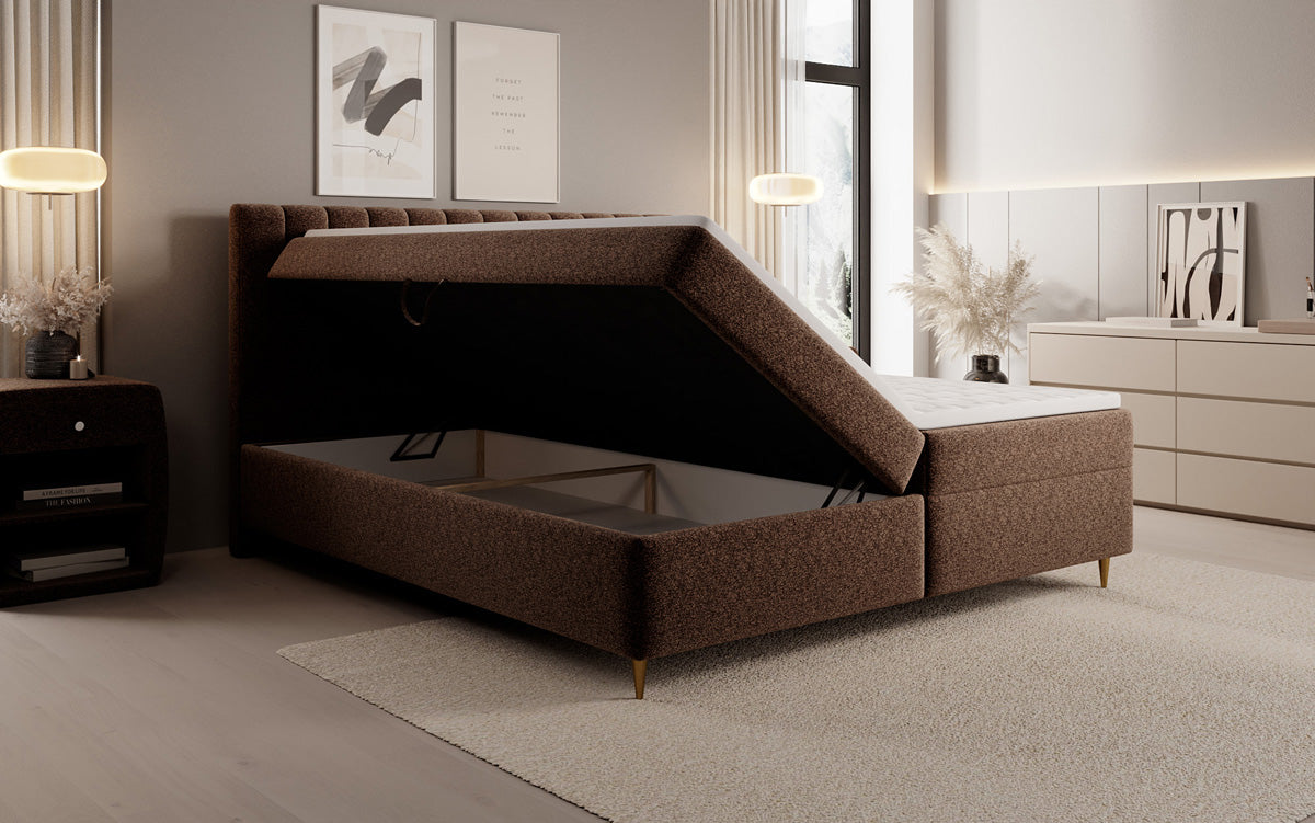 Boxspringbed Chelsea in structuurstof met opbergruimte
