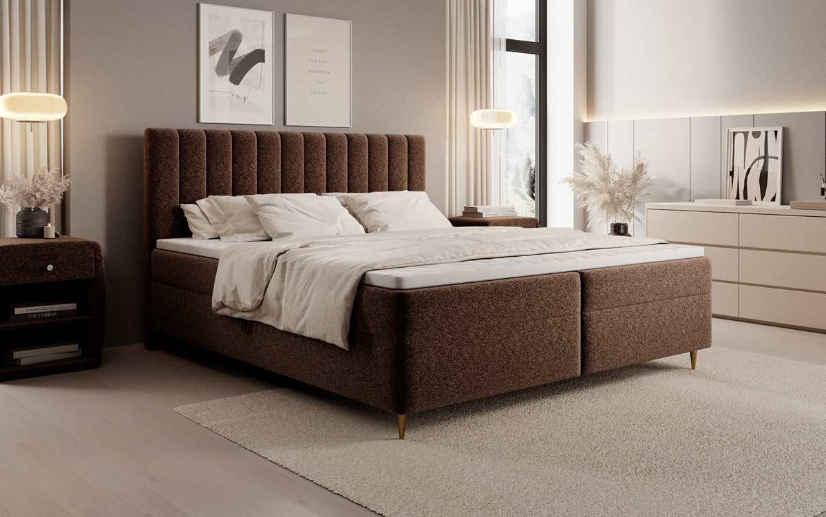Boxspringbed Chelsea in structuurstof met opbergruimte