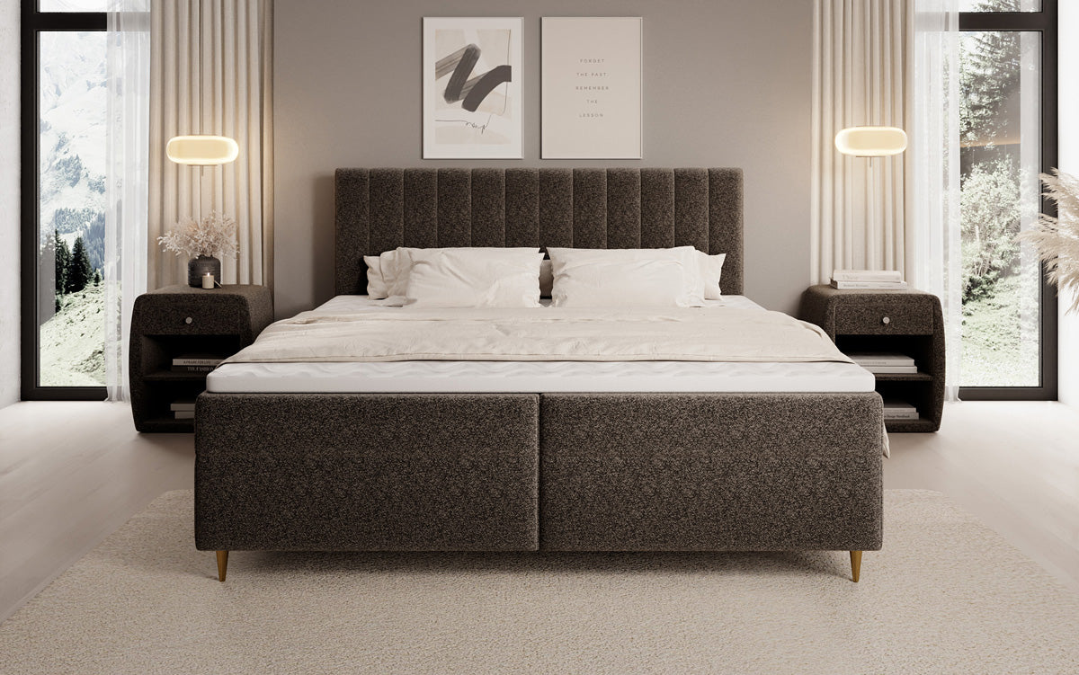 Boxspringbed Chelsea in structuurstof met opbergruimte