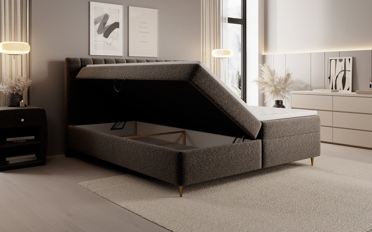 Boxspringbed Chelsea in structuurstof met opbergruimte