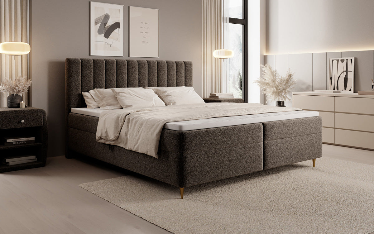 Boxspringbed Chelsea in structuurstof met opbergruimte