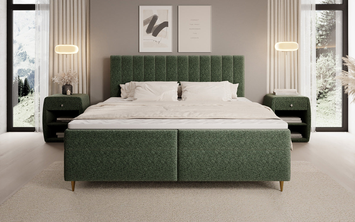 Boxspringbed Chelsea in structuurstof met opbergruimte