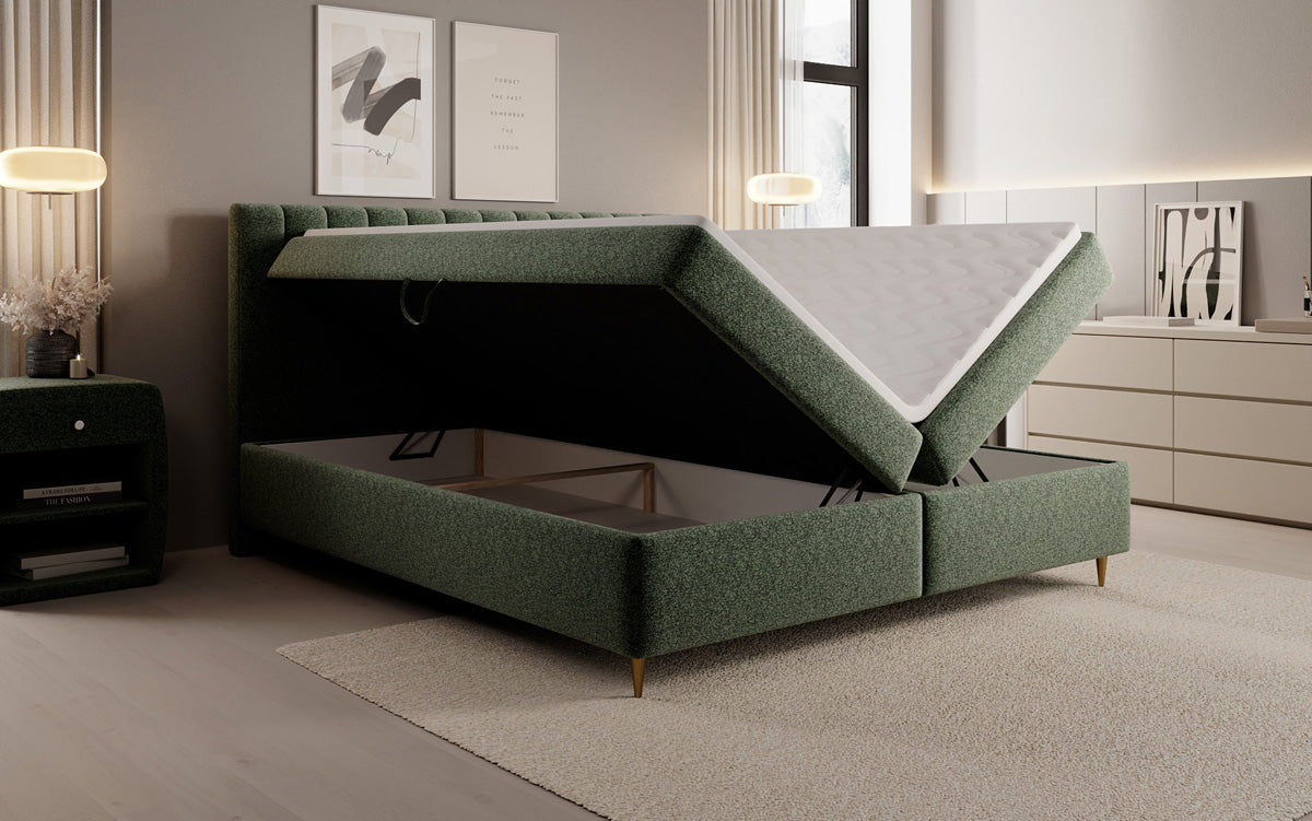 Boxspringbed Chelsea in structuurstof met opbergruimte