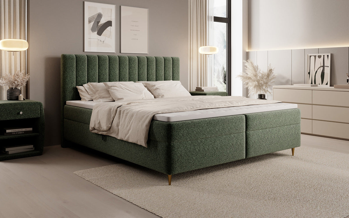 Boxspringbed Chelsea in structuurstof met opbergruimte