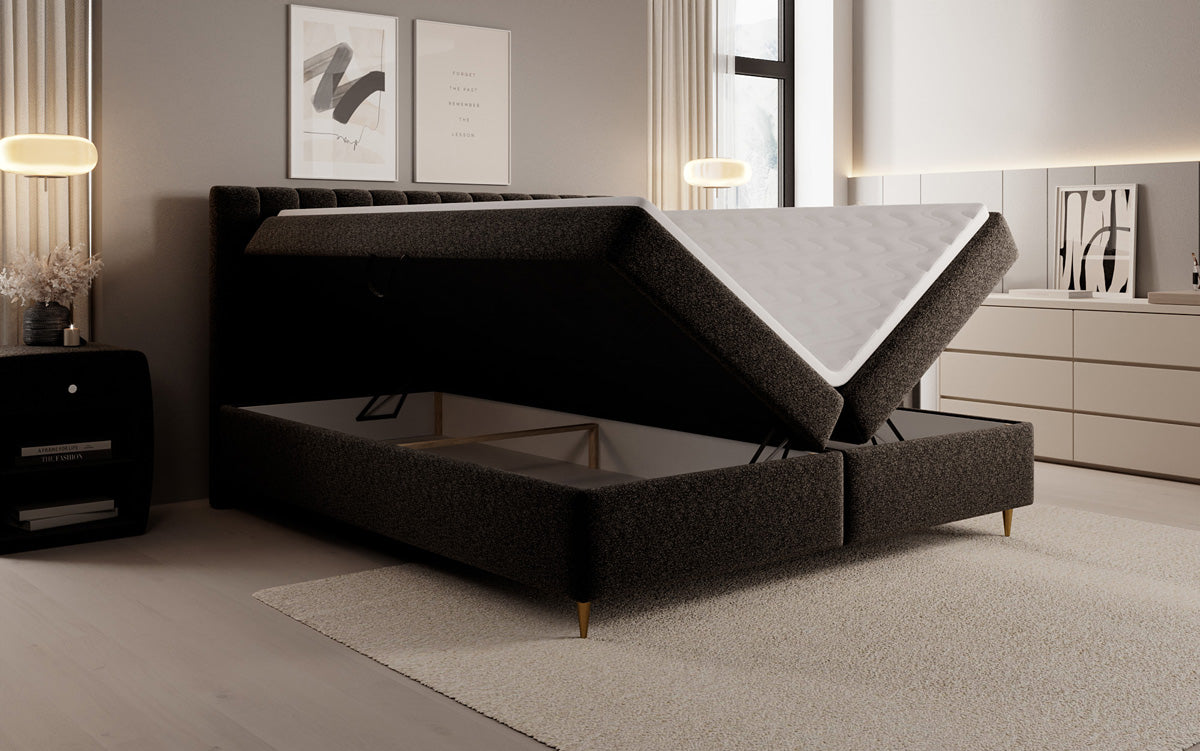 Boxspringbed Chelsea in structuurstof met opbergruimte