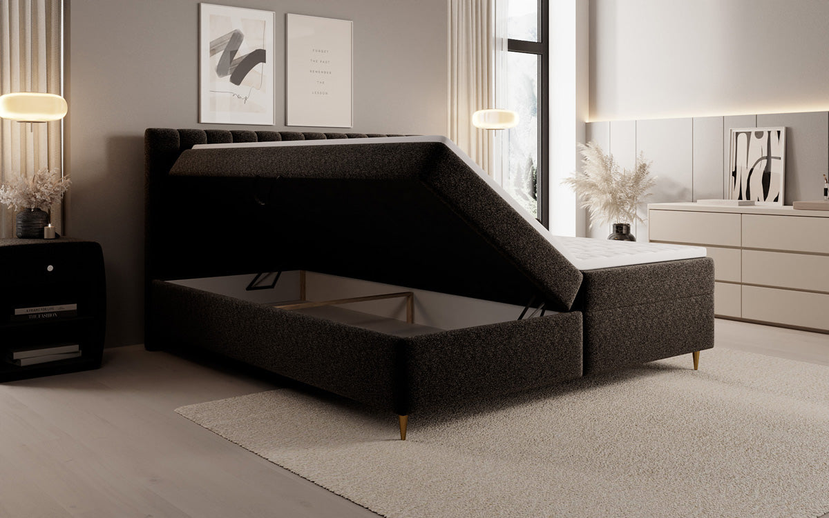 Boxspringbed Chelsea in structuurstof met opbergruimte