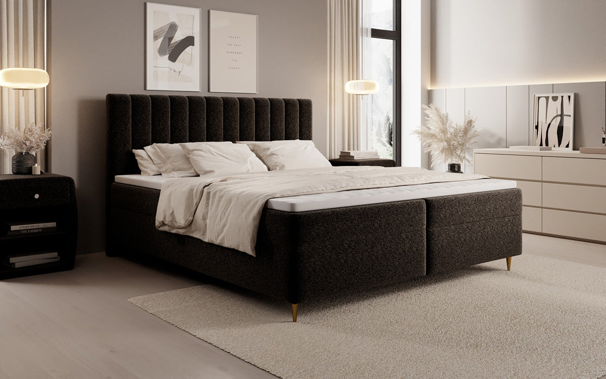 Boxspringbed Chelsea in structuurstof met opbergruimte