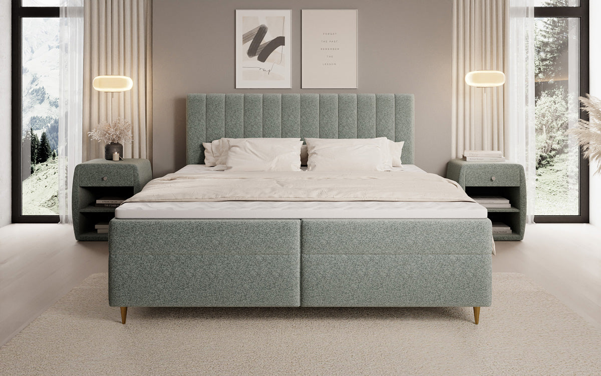 Boxspringbed Chelsea in structuurstof met opbergruimte