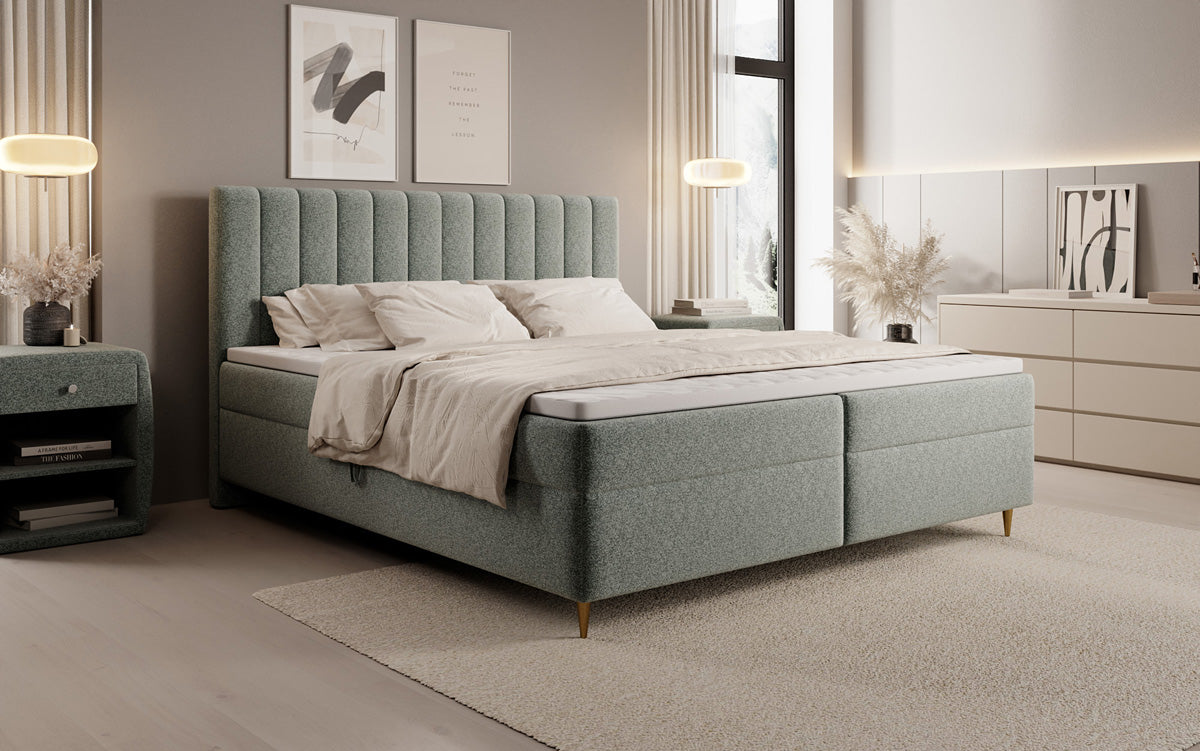 Boxspringbed Chelsea in structuurstof met opbergruimte