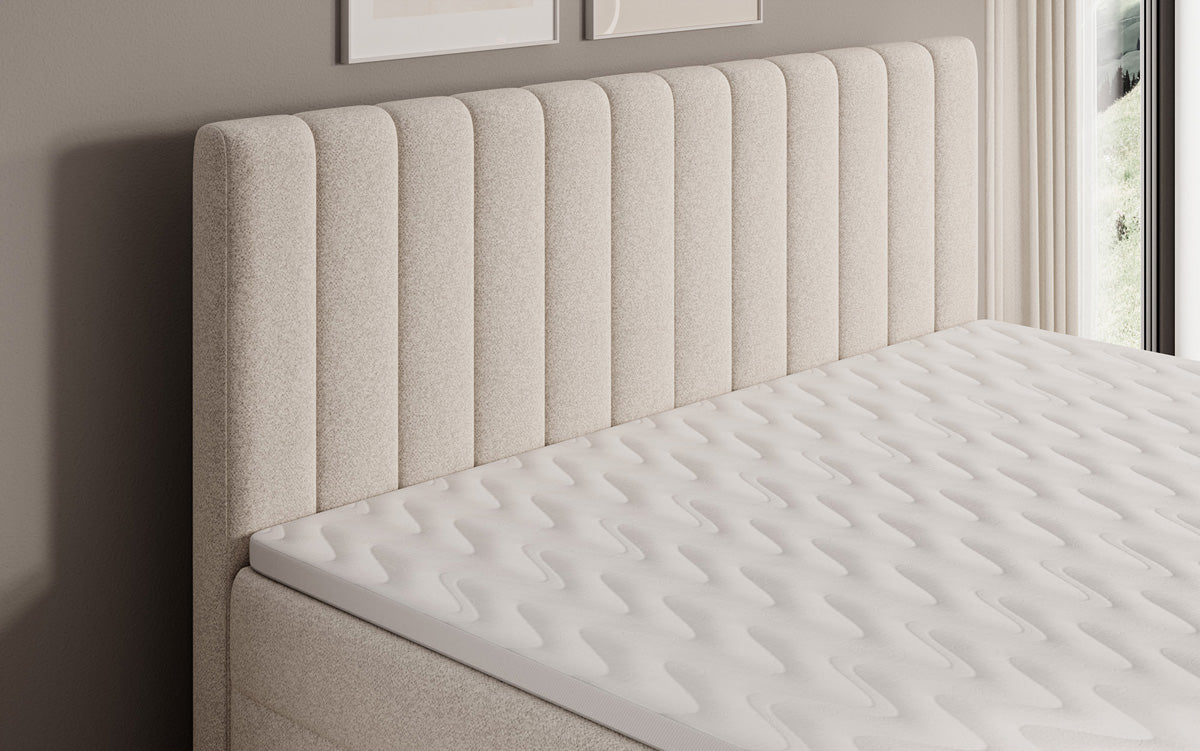 Boxspringbed Chelsea in structuurstof met opbergruimte