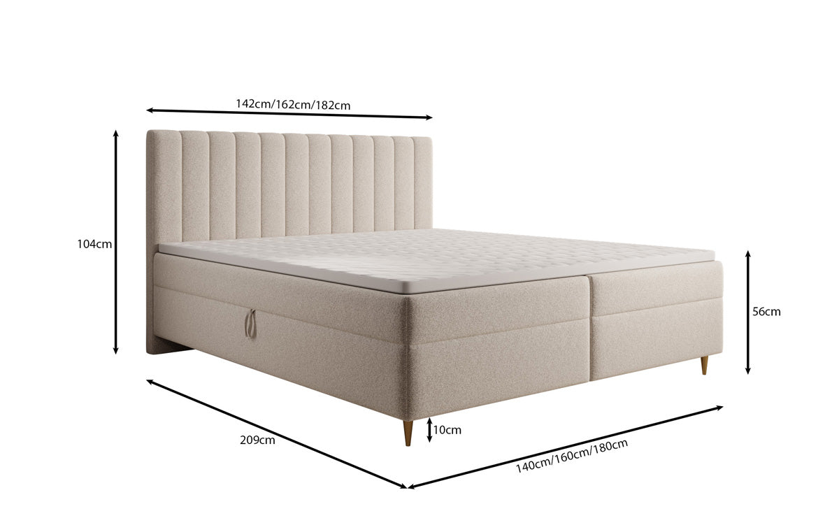 Boxspringbed Chelsea in structuurstof met opbergruimte