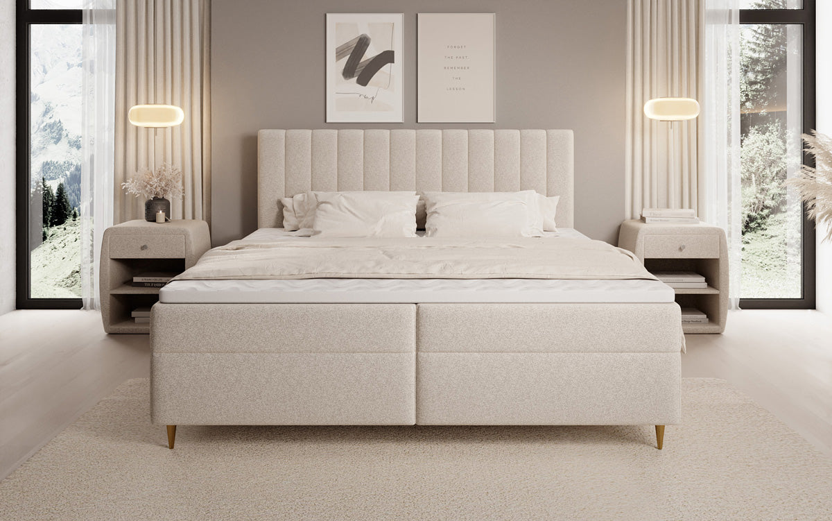 Boxspringbed Chelsea in structuurstof met opbergruimte