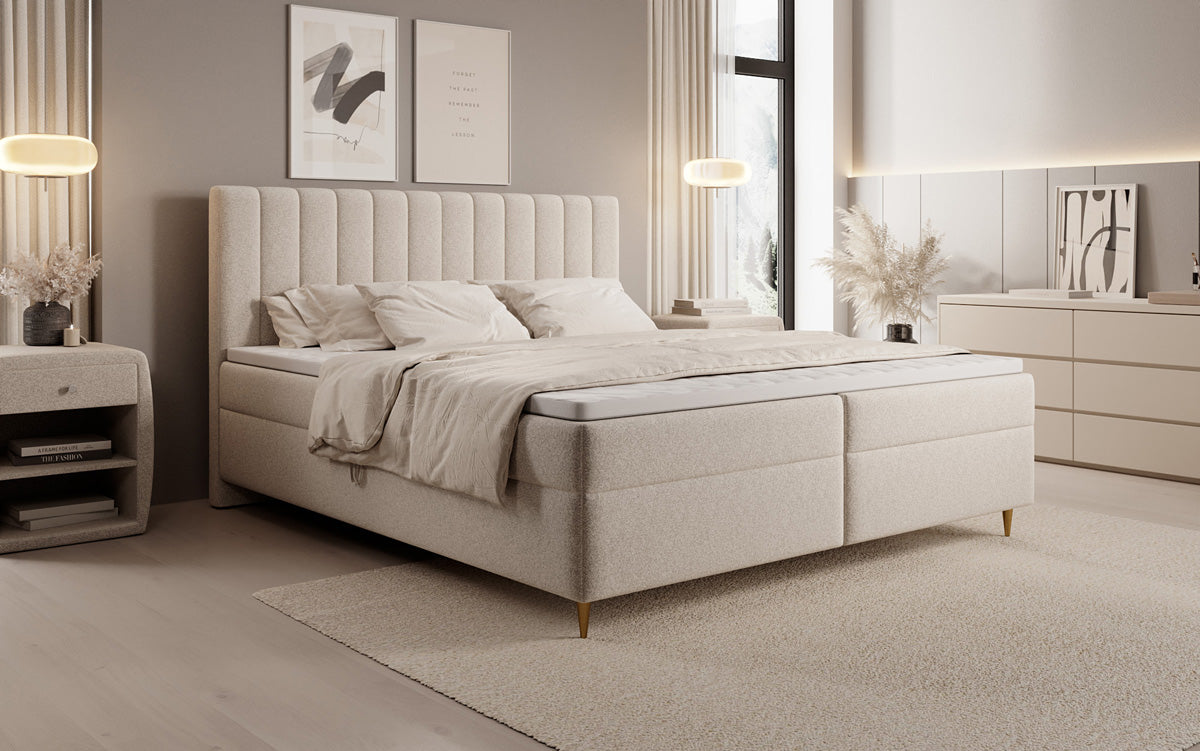 Boxspringbed Chelsea in structuurstof met opbergruimte