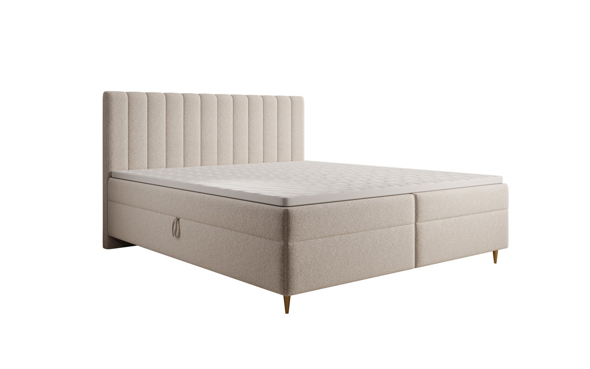 Boxspringbed Chelsea in structuurstof met opbergruimte