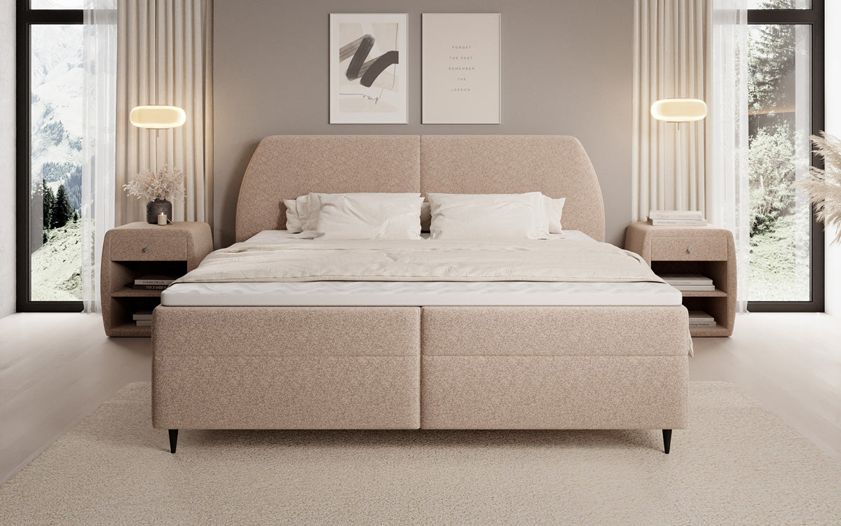 Boxspringbed Nara in structuurstof met opbergruimte
