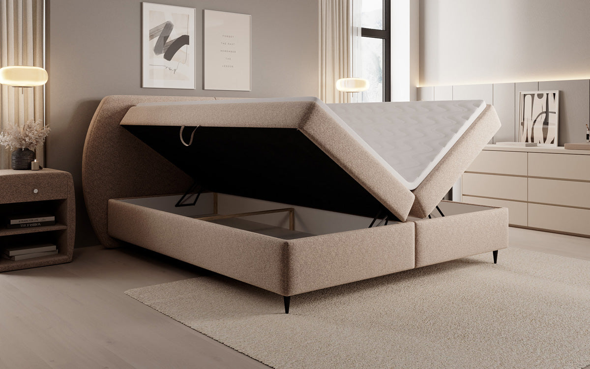 Boxspringbed Nara in structuurstof met opbergruimte