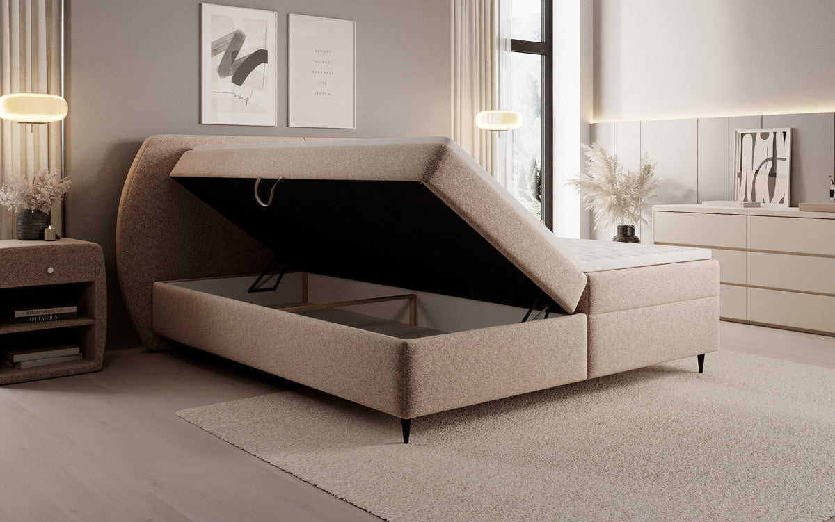Boxspringbed Nara in structuurstof met opbergruimte