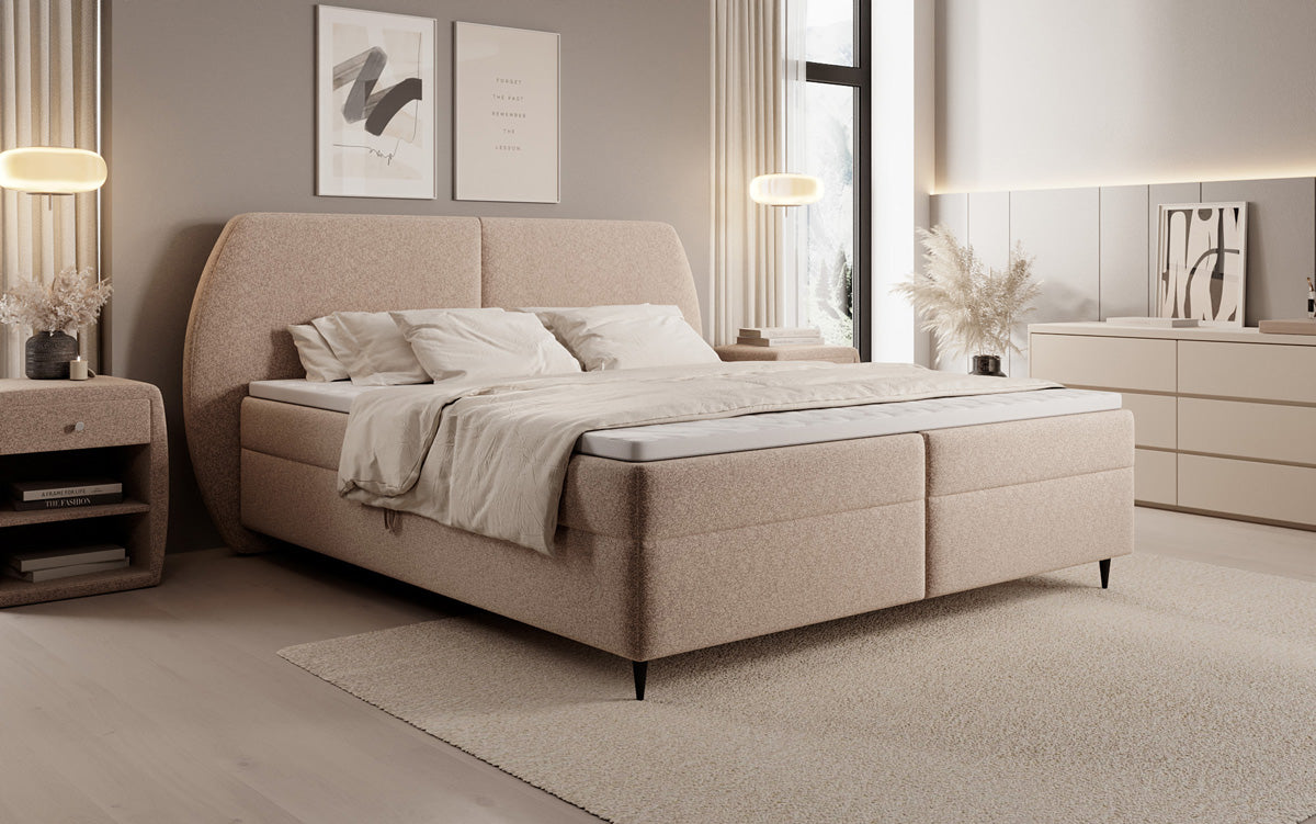 Boxspringbed Nara in structuurstof met opbergruimte