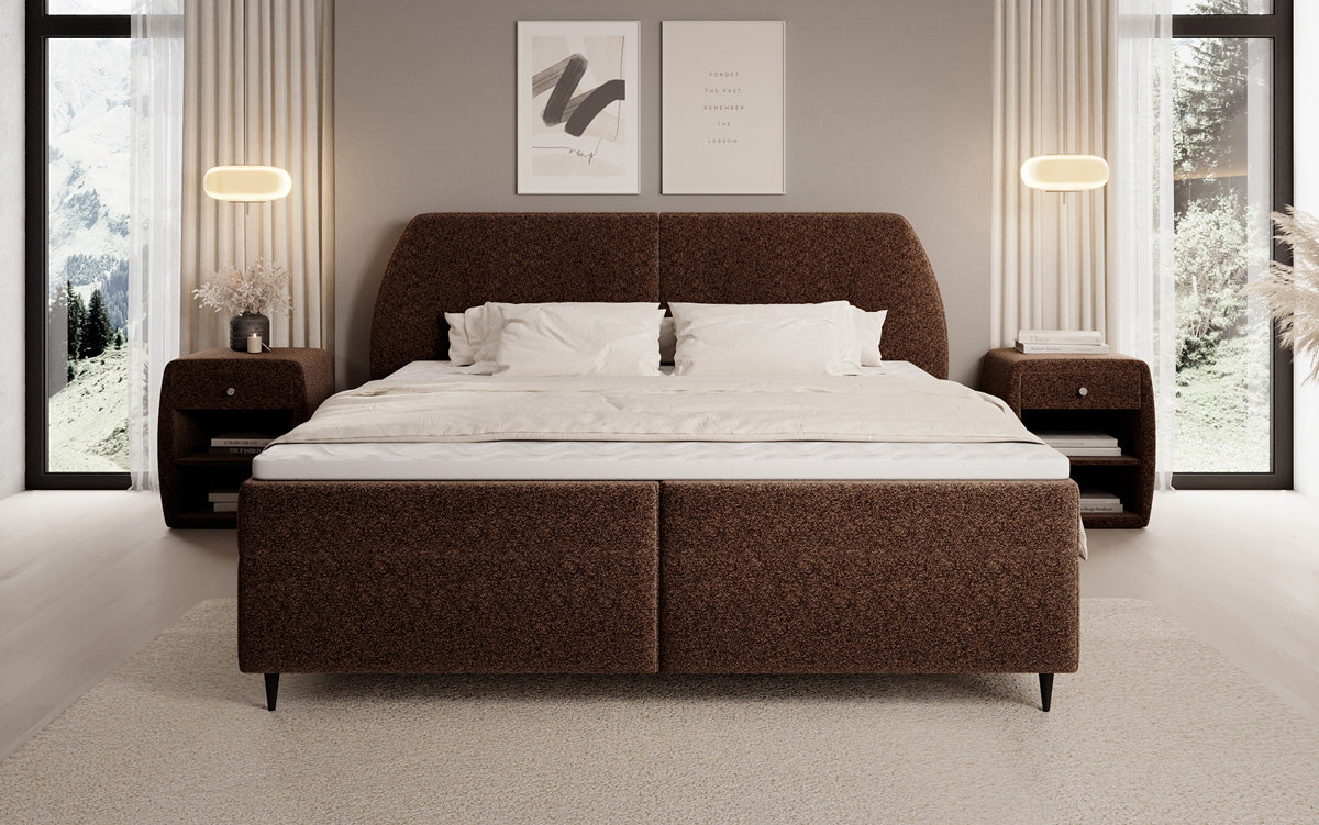 Boxspringbed Nara in structuurstof met opbergruimte