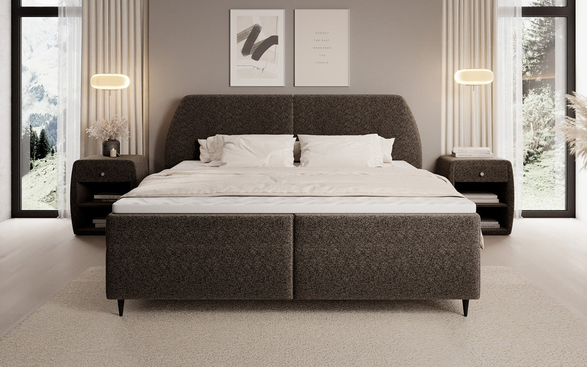 Boxspringbed Nara in structuurstof met opbergruimte