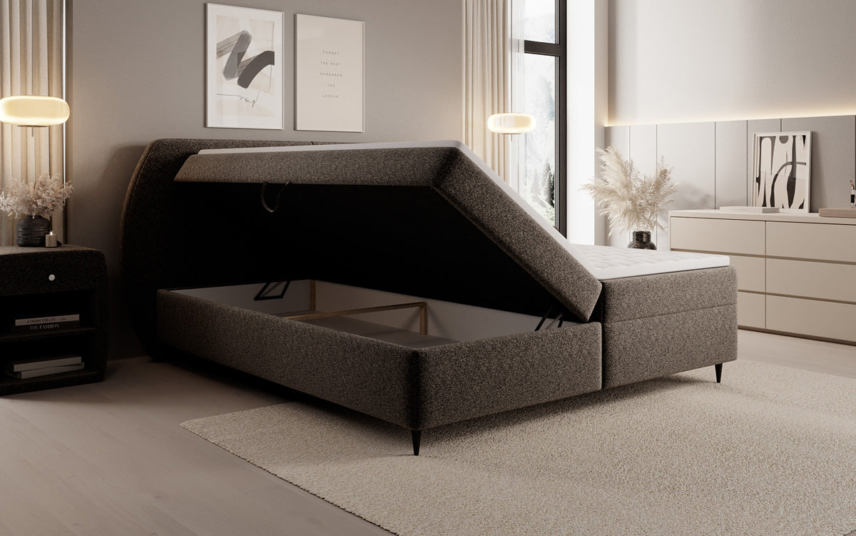Boxspringbed Nara in structuurstof met opbergruimte